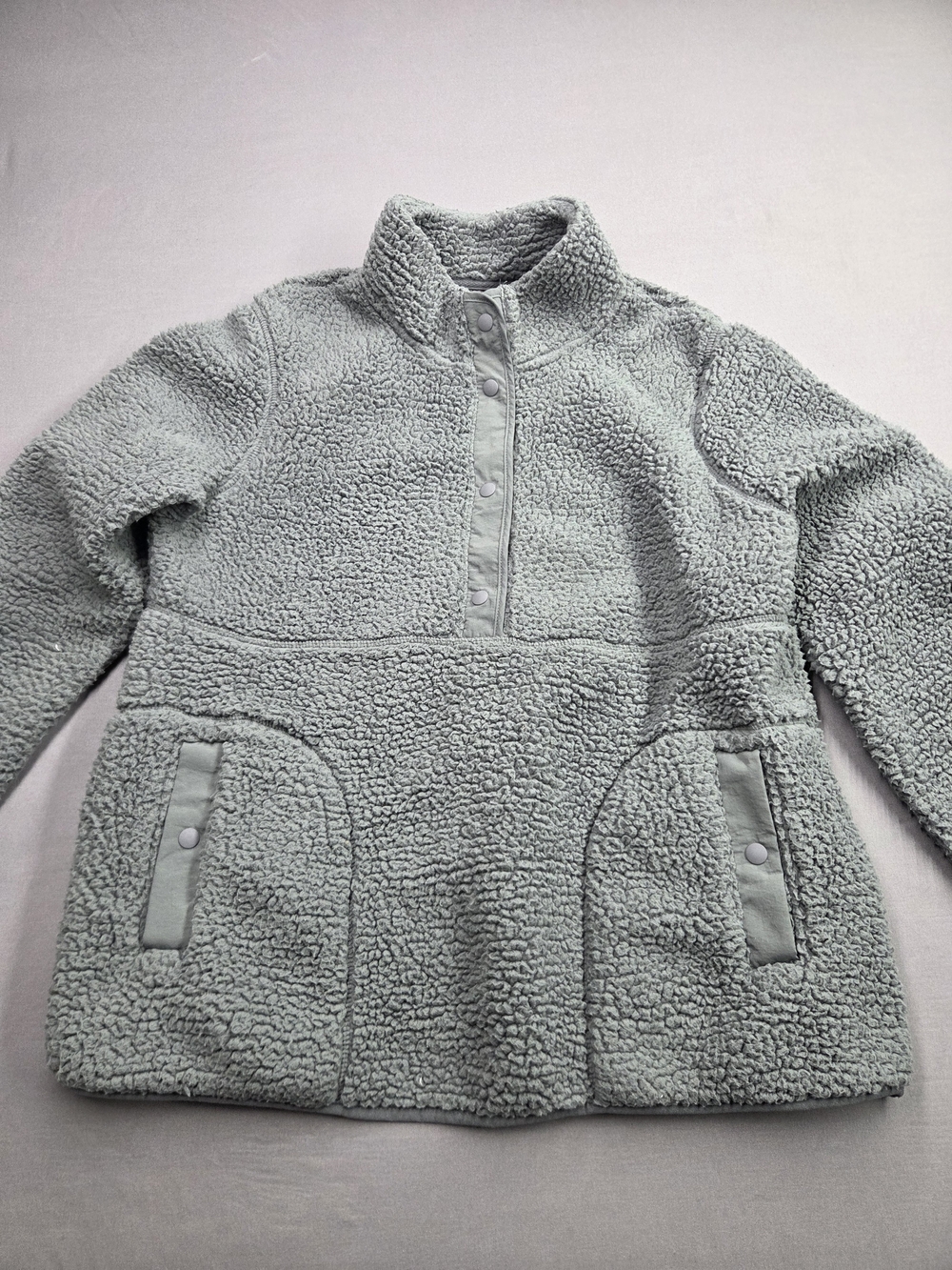 32 Degrees HEAT Sage Grey Sherpa Fleece Snap Pullover Women's Size Large